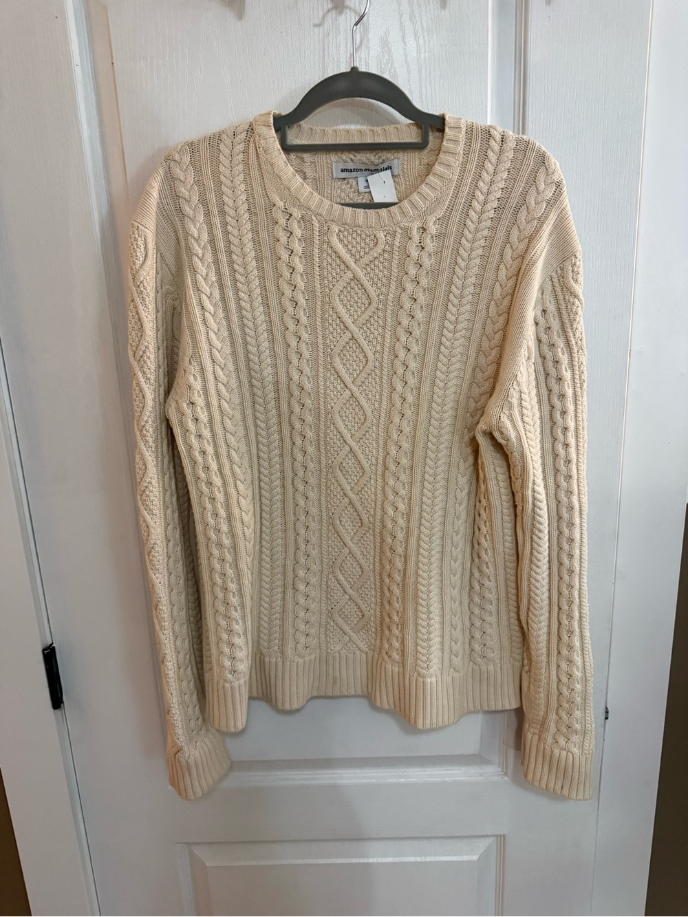 Amazon Essentials Cream Cable Knit Crewneck Sweater